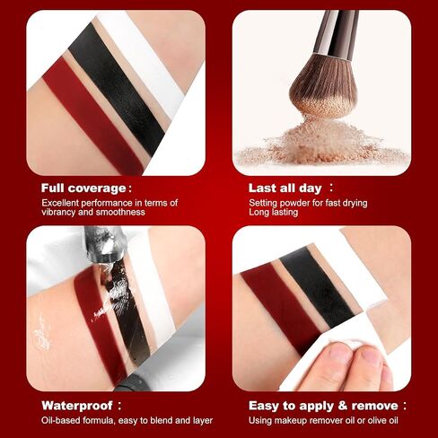 مكياج الطلاء الأسود أبيض أحمر مهرج ، De'lanci Halloween Makeup Kit Profession in Kuwait