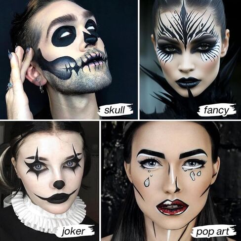 مكياج الطلاء الأسود أبيض أحمر مهرج ، De'lanci Halloween Makeup Kit Profession in Kuwait