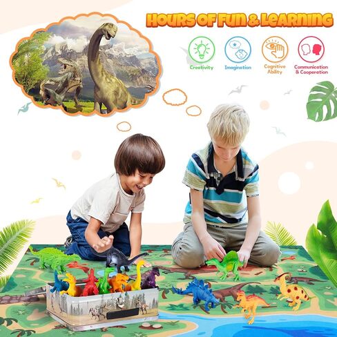Dinosaur Toys for Kids 3-5 with Dino Storage Box, Dinosaur Figures Activity Play Mat, Jurassic Play Set for Boys and Girls, Perfect for Party Favors, Birthday & Christmas in Saudi Arabia
