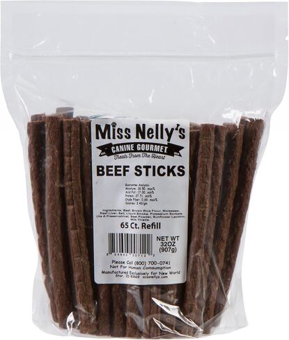 Miss Nelly's- All Natural Jerky Dog Treats Made in USA Only-Original Smoke House Recipe-Minimally Processed Soft Sticks Dog Jerky Treats-32 oz. Bags (32oz, Beef) in Saudi Arabia