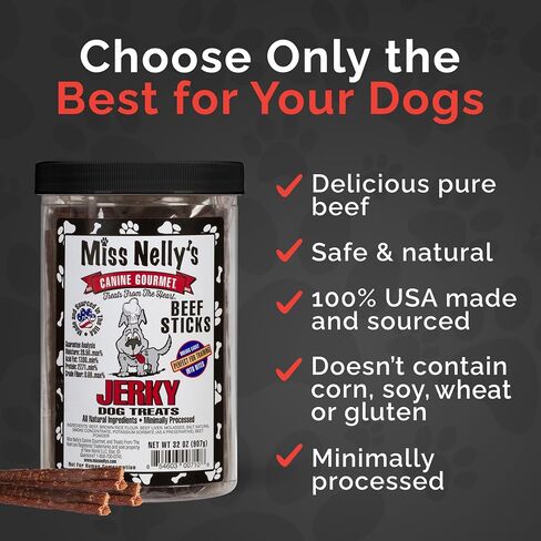 Miss Nelly's- All Natural Jerky Dog Treats Made in USA Only-Original Smoke House Recipe-Minimally Processed Soft Sticks Dog Jerky Treats-32 oz. Bags (32oz, Beef) in Saudi Arabia