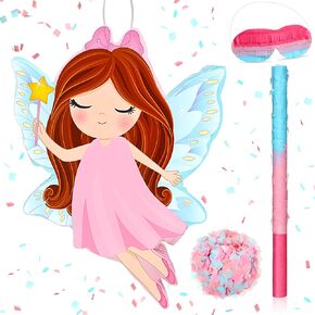 Threan Princess Fairy Piñata Girl Princess Party Piñata مجموعة تشمل الأميرة الوردية Piñata عصا العصا عصا عصيدة اللجنة لميكور الأميرة ديكور حفلات عيد ميلاد الطفل ، 16.1 × 12.1 × 3 بوصة