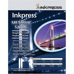 ورقة معدنية Inkpress ، 255 GSM ، 10 مل ، سطح الساتان المعدني ، 8.5x11 "، 20 ورقة