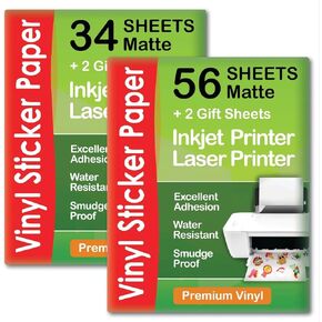 Premium Print Finyl Sticker Paper Matte for Inkjet Printer 34 Sheets + Premium Print Finyl Paper Paper Matte for Inkjet Printer 56 Sheets for DIY Projects | بواسطة Agodeo