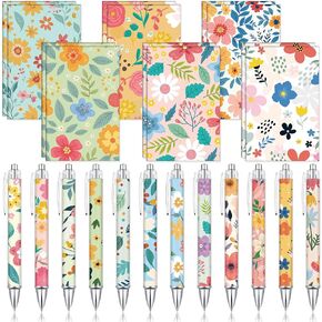 24 PCS Floral Pens Flower Point Pers Floort Notepads Set Line Line Notebook Higdes الموظف المحدد للطلاب اللوازم المكتبية للمدرسة للنساء ، هدية عيد الأم (لطيف)