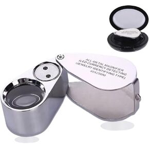 Rongon Pocket Glass 40X LED مزدوج LED UV Jewelry Loupe - العدسة المكبرة المحمولة عالية التكبير لتحديد الأحجار الكريمة وإصلاح الساعات والمراقبة العلمية