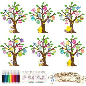 GISGFIM 3D Wooden Easter Egg Tree Kit For Kids Spring Make You You You Weast Easter Egg Tree 12 Set DIY Wooden Art and Craft Decoration for Girl Boy Gifts Home School Activity Project
