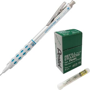 Value Set of Pentel GraphGear 1000 Mechanical Pencil, (0.7mm), Black Barrel, 1 Each (PG1017C), and 12 tubes of refill erasers (4 erasers per tube)