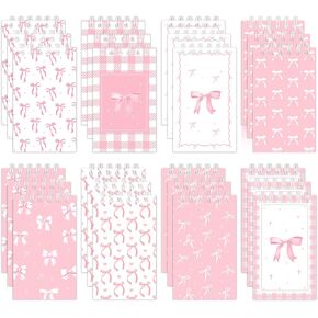 24Pcs Pink Bow Mini Notebooks for Pink Office Supplies 4x2.5 Inches Coquette Bow Pocket Spiral Notepads Preppy Bows Spiral journal Notepad for Girls Kids School Classroom Bows Birthday Party Supplies