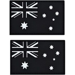 2 PCS Australia Flag Patch America Tactical Patch - PVC Hook and Loop Fastener Patch (Black)