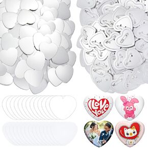 Landical 200 Sets Blank Heart Button Pin Parts 2.24 Inch Heart Shaped Maker Supplies for Button Maker Machine, DIY Badge Includes Metal Top Cover and Bottom Cover with Pin, Clear Film