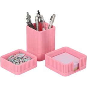 Aesthetic Desk Organizer Set of 3 for Your Office - Durable Plastic Desktop Accessories for Women or Men Enhance Any Office Decor- Set incl. Pen Holder, Paperclip Storage and Sticky Note Holder