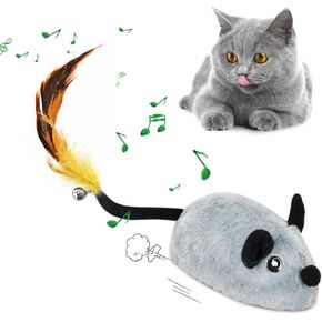 Automatic Cat Toy, Rechargeable Interactive Cat Toys for Bored Indoor Adult Cats, Toys for Cats Moving Mouse with Chirp Sound and Flashlight (Gray)