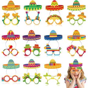 24 PCS Mexican Fiesta Party Decorations Sombrero Party Hats Cinco de Mayo Baper Paper Taco Cactus Pinata Photo Booth Props for Taco Twosday Birthday Kids Women Let's Fiesta Fav