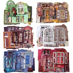 60pcs Textured Cardstock Hollowed Window Frame Stickers for Junk Journals Vintage Cutouts Scrapbook Stickers for Scrapbooking Supplies Clearance Pre-cuts for Journaling Collage Kit Pop-up