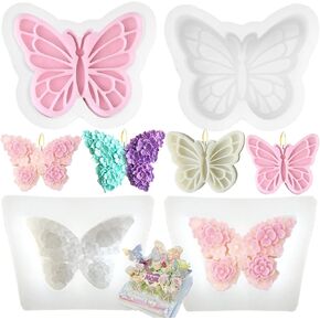 4 PCS 3D Flower Butterfly Candle Moulds Mini Butterfly Silicone Molds Moulds epoxy Resin agmance for Candle Making Resin trape Soap Jolder Mould Mould Mould