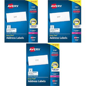 Avery 5160 ملصقات عناوين قشر سهلة ، بيضاء ، 1 × 2-5/8 بوصة ، 3000 عدد (حزمة 1) حزمة 3