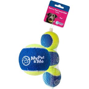 My Pet & Me - كرات تنس الكلاب متينة - 2.5 بوصة | نطاط ، ألعاب الكلاب المقاومة للمضغ لجلب ، التسنين ، اللعب الداخلي والخارجي | كرات للجرو والمضغ النشطين (4 عبوات)