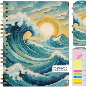 HARDCOVER Academic Year 2025-2026 Planner: (June 2025 Through July 2026) 8.5"x11" Daily Weekly Monthly Planner Yearly Agenda. Bookmark, Pocket Folder and Sticky Note Set (Ocean Waves)
