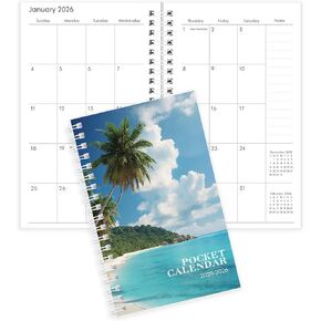 Pocket Calendar 2025-2026, Floral Small Calendar 2025-3.7" x 6.7" for Purse, Runs from January 2025 Until December 2026, Monthly Planner 2025 with Coil Organizing & Planning