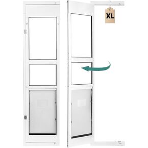 XL Dog Door للباب الزجاجي المنزلق - 81 3/4 بوصة كلب كلب كبير - إدراج الباب الكلب الكبير الكبير المنزلق - اليسار مفتوح من الداخل