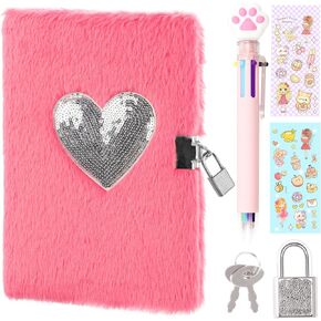 Heart Diary with Lock, Gift for 8 9 10 Year Old Girl, Secret Diary Journal Notebook with Multicolored Pen, Stickers, Practical Gift for Birthday Easter (Tie-dye pink)