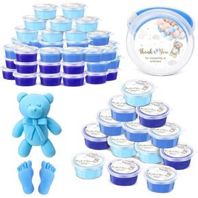 24 Pack Baby Shower Playough Set Baby Shower Party Party Favors عجينًا مع ملصقات شكرات طين جاف غير سامة علب الطين العلب بين الجنسين تكشف عن هدايا الحفلات للضيوف الفنون DIY (الأزرق)