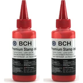Bulk 2x Red Stamp Ink Rechill by BCH - Premium Grade -2.5 Oz (75 ml) حبر لكل زجاجة
