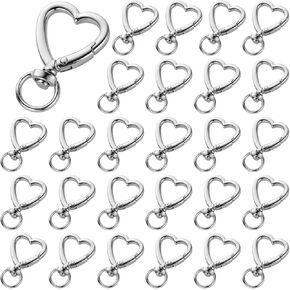 30 Pcs Metal Heart Shape Keychain Keychain Clip Metal Spring Snap for DIY Keychain Hanging Buckle and Bag Accessories Spring Snap Keychain Clip Hanging Buckle Key Chains Accessories (Silver)
