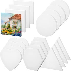 Stretched Canvas for Painting Cotton Blank Canvas White Artist Square Circle Hexagon Gallery Wrapped Framed Boards Panels for Oil Acrylic & Pouring Art, 5 Shapes