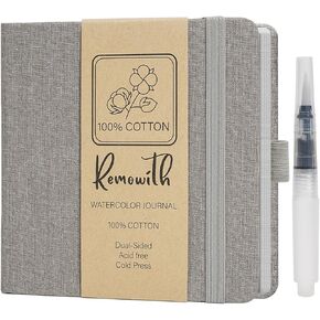Watercolor Journal Sketchbook, 5.5" x 5.5" Sketch Books Artist Cotton Watercolor Paper Notebook, Linen Cover with Tap Water Pen, 24 Sheets 140 LB, 300 GSM for Travel Sketching On The Go Art