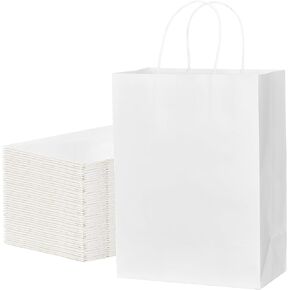 أكياس هدايا Ecoextra 100pcs أكياس ورقية بنية مع مقابض 8x4.5x10.8 بوصة حقيبة هدايا متوسطة الحجم ، حقيبة ورقية كرافت ، تجزئة للبقالة ، حفلات عيد ميلاد أكياس الزفاف
