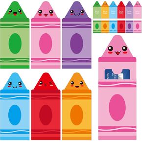 BWkoss Teacher Appreciation Gift Cards Holder- 24Pcs Crayon Theme Money Sleeves Thank You Cash Card Holders Ornaments for Teacher Appreciation Week End of Year Graduation Gifts