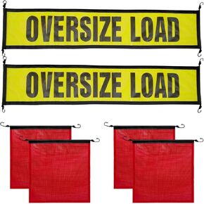 Oversize Load Signs for Trucks and Pilot Cars - 2 Mesh 18" X 84" Bungee Oversize Load Banner, No Irritating Odor, 4 Red Bungee Oversize Load Safety Flags, Heavy Duty