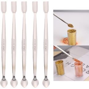 Briartw 5 Pcs Stainless Steel Craft Spoon | Mess-Free Crafting with Dual-Shaped Spoons for Glitter, Embossing Powders, Sequins & Small Embellishments | Silver | 6.7inch Length