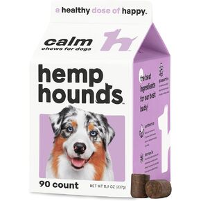 Hemp Hounds - Calming Chews for Dogs - Dog Calming Aid - 90 Herbal Natural Dog Calming Treats for Anxiety Relief - Dog Separation Anxiety Treats - Fireworks Stress - Beef Liver Flavor - 11.9 oz