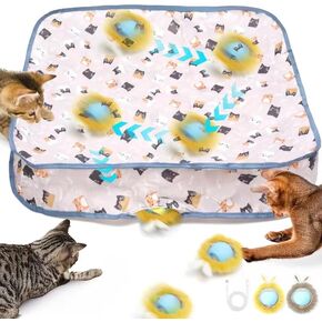 Interactive Cat Toy Ball, Automatic Moving Cat Ball in Pouch,Interactive Cat Toys for Indoor Cats,Motion Activate Cat Toy Hide and Seek Mouse Catching Game , Play Mat for Cats (Round-Yellow)
