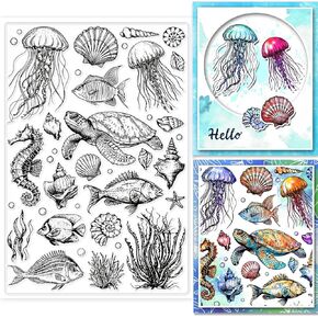 Globleland قطعة واحدة من الحياة البحرية الخلفية واضحة ختم حيوانات المحيط الخلفية ختم السيليكون ل DIY Scrapbooking الألبوم الألبوم الزخرفية بطاقات الديكور صنع المنزل 6.3x4.33inch