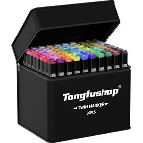 Tongfushop 80 ألوان علامات قائمة على الماء ، علامات رسم فن الخلاط المزدوجة ، أقلام رسم دائمة احترافية لفنان تلوين الرسوم التوضيحية مع حالة تنظيم ، وسادة
