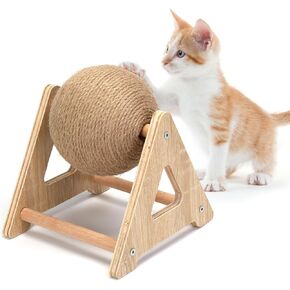Outamateur Cat Screading Ball Toy ، كرة خدش Sisal مع حامل مستقر ، لعبة تمرين تفاعلية للعب والتمرين التفاعلي