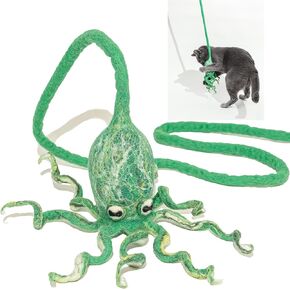 Ink Floyd Wool Octopus Toy with a 4-Foot Tether for Indoor Cats and Kittens. Kicker Teaser Wand String Plush for Active Kitties. No Catnip. (Arctic Blue)