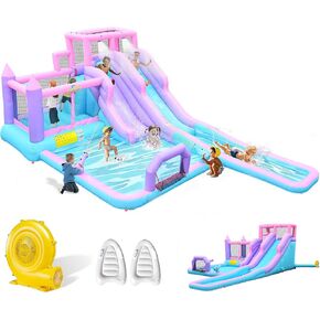 20Ftx12Ft Inflatable Water Slide with 17.9ft Long Slide Backyard Bounce House for Kids, Water Slides Park with 2 Inflatable Bodyboards for Ages 3-10, Includes Blower