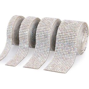 4 Rolls Self-Adhesive Rhinestone Diamond Crystal Ribbon,Bling DIY Decoration Sticker with 2 mm Rhinestones for Wedding,Birthday and Gift Decoration,Phone,Laptop,Car Interior (Black, 4yards)
