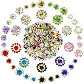 320 PCS 4 أحجام 10 ألوان خياطة على أحجار الراين ، الزجاج الكريستالي على شكل زهرة مع أحجار راينستون في قاعدة الثاب المعدنية ، وبعثرات النهر المتلألئة لصياغة الإكسسوارات اليهمية ، والخياطة ، والخياطة ،