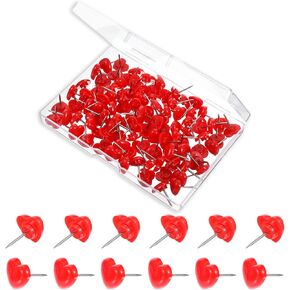 100 PCS Heart Push Pins ، Heart Thumb Tooms Red Love على شكل إبهام لطيف.
