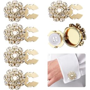 5Pcs Rhinestone Crystal Button Covers, Detachable Clip-On Decorative Buttons Jewelry for Women/Men, Blouses Shirts DIY Clothing Embellishments(Silver)