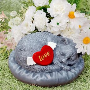 Cat Garden تمثال Cat Memorial Stones Resin Pet Memorial Memorial Stone Outdoor Cat Grave Marker Cat Pet Memorial تمثالًا لتكريمًا قلبيًا لصديقك المفقود الموضوق في شاهد قبر الحديقة الخارجي