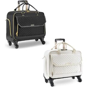 Rolling Laptop Bag, Briefcase for Women, Black & Beige