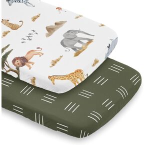 Sweet Jojo Designs Jungle Animals Boy Girl Gender Neutral Unisex Baby Fitted Crib Sheet Set Infant Newborn Nursery Toddler Bed Room Standard Mattress 2p Green Boho Wildlife Safari Animal Elephant in Kuwait