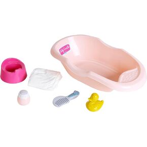 Klein: Baby Coralie Bathbontub - Pink 6pc Set - إكسسوارات رعاية الاستحمام للدمى ، حوض الاستحمام ، مقعد قعادة ، مشط ، لعبة مطاطية ، لعبة تلعب ، أطفال من عمر 3 سنوات